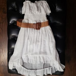 Petite Flowy Strapless High-Low Dress (with belt)